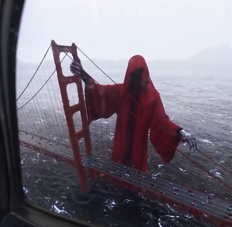 Huge Grim Reaper Overlooks The Golden Gate Bridge